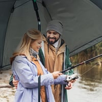 Umbrelă de pescuit Relaxdays cu perete lateral, impermeabilă, mecanism de înclinare, țăruși și geantă, umbrelă-cort pentru pescuit, verde 5