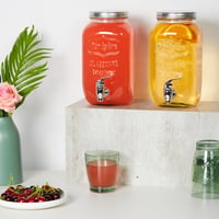 Relaxdays sada 2 dávkovačov nápojov, 3,5 l nádoba na limonádu s kohútikom a vekom, dávkovač vody, sklo a plast, priehľadný 3