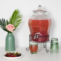 Dozator de băuturi Relaxdays cu suport, recipient de 8 l pentru limonadă, robinet și capac din oțel inoxidabil, dozator de apă din sticlă, transparent 2