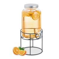 Relaxdays Italadagoló Állvánnyal, Csappal és Fedéllel, Üveg, Limonádé- és Víztartály, 3,3 literes, Átlátszó 1