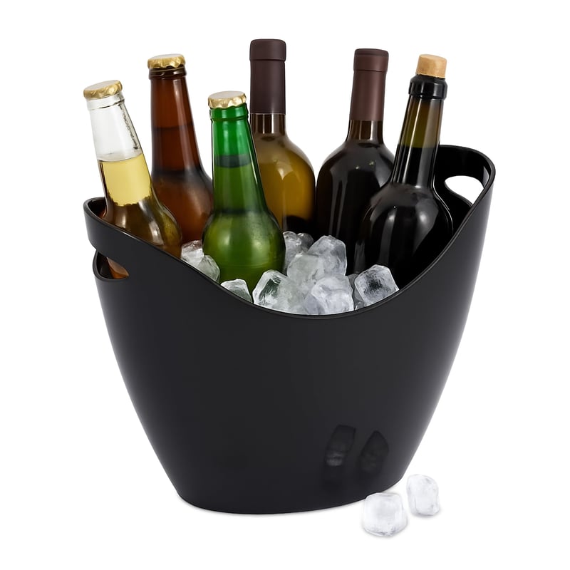 Relaxdays posuda za led s ručkama, 8 l, hladnjak za boce, za pjenušac i vino, plastična, crna
