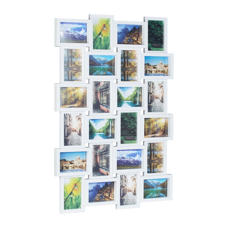 Relaxdays okvir za 24 fotografije, 10x15 cm, zidni kolaž za fotografije, 59x86x2,5 cm, bijeli, plastični
