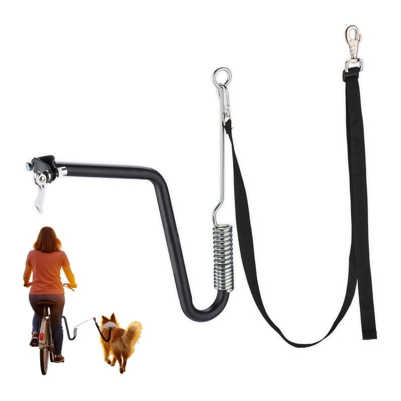 Lesă pentru bicicletă Relaxdays, tijă pentru câine atașabilă la bicicletă, negru/argintiu