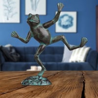 Relaxdays Vrtna figura žabe od lijevanog željeza, dekoracija, veličina L, zelena, otporna na vremenske uvjete, za interijer, eksterijer, terasu, balkon, ukras za ribnjak 5