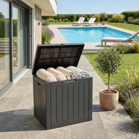 Záhradný úložný box Relaxdays s vankúšom na sedenie a odkladacím priestorom na náradie, 53x56x43 cm, 118 l, odolný voči poveternostným vplyvom, odolný voči UV žiareniu, čierny 6