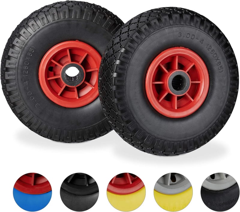 Relaxdays Kézikocsi Pókerék Szett 2db Tömör Gumi 260x85mm 80kg - Black-Red