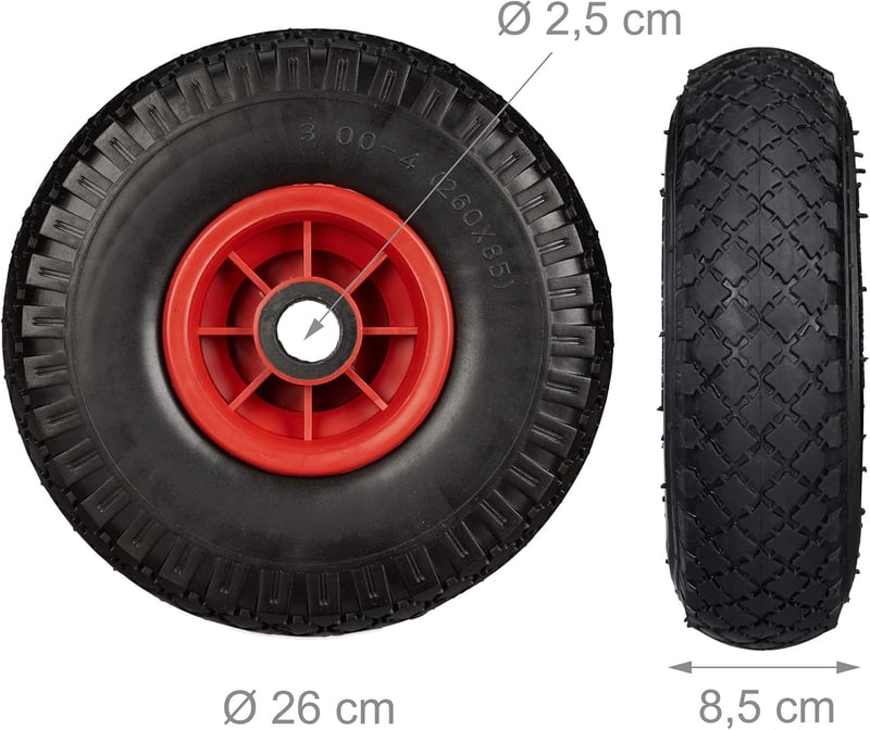 Relaxdays Kézikocsi Pókerék Szett 2db Tömör Gumi 260x85mm 80kg - Black-Red