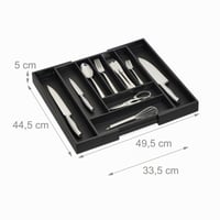 Organizator extensibil pentru tacâmuri Relaxdays, bambus, 5 x 33,5-49,5 x 44,5 cm, 7-9 compartimente, organizator pentru sertar, negru 4