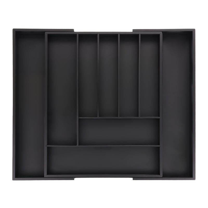 Organizator extensibil pentru tacâmuri Relaxdays, bambus, 5 x 33,5-49,5 x 44,5 cm, 7-9 compartimente, organizator pentru sertar, negru