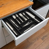 Organizator extensibil pentru tacâmuri Relaxdays, bambus, 5 x 33,5-49,5 x 44,5 cm, 7-9 compartimente, organizator pentru sertar, negru 6