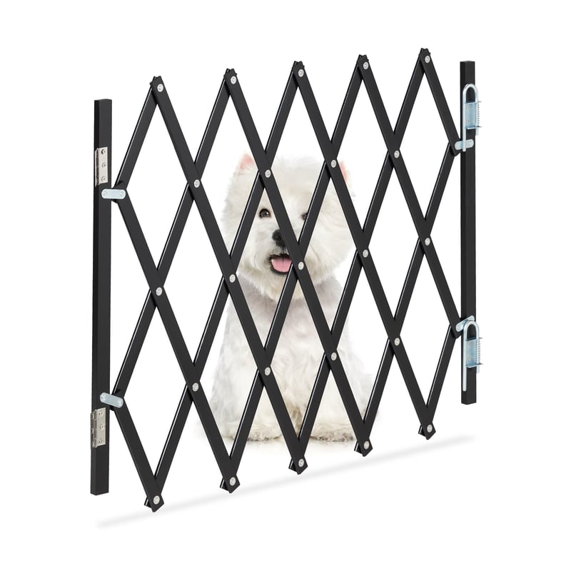 Barieră de siguranță extensibilă pentru câini Relaxdays, până la 96 cm, înălțime 48,5-60 cm, grilaj de siguranță din bambus pentru scări și uși, negru