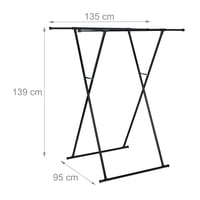 Relaxdays Stand pentru haine extensibil, 139x135x95 cm, 2 bare pentru umerașe, suport metalic pliabil, hol, negru 4