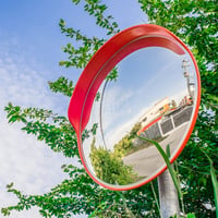 Oglindă rutieră convexă Relaxdays 60 cm, incasabilă, rezistentă la intemperii, oglindă de siguranță pentru interior și exterior cu suport, roșie 2