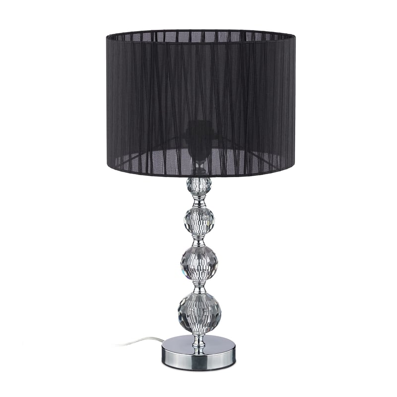 Stolná lampa Relaxdays s krištáľovým dizajnom a tienidlom, objímka E27, čierna, 54x29,5 cm, nočná lampa