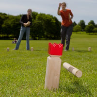 Relaxdays Kubb vikingská hra z borovicového dreva, červený kráľ, veľká veľkosť, s taškou, záhradná spoločenská hra 6