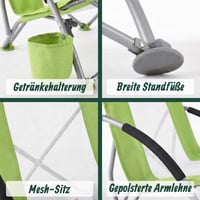 Skladacie vonkajšie plážové kreslo Relaxdays s držiakom na nápoje a prenosnou taškou, nosnosť 135 kg, sieťovaný zelený polyester, kovový rám 7