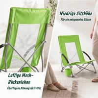 Skladacie vonkajšie plážové kreslo Relaxdays s držiakom na nápoje a prenosnou taškou, nosnosť 135 kg, sieťovaný zelený polyester, kovový rám 8