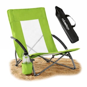 Relaxdays kültéri összecsukható strandfotel italtartóval és hordtáskával 135 kg teherbírás hálós zöld poliészter fémvázzal