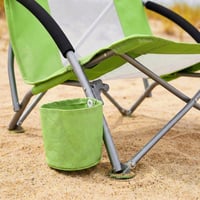 Skladacie vonkajšie plážové kreslo Relaxdays s držiakom na nápoje a prenosnou taškou, nosnosť 135 kg, sieťovaný zelený polyester, kovový rám 9