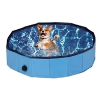 Relaxdays bazen za pse, 20 x 80 cm, sklopivi, s ispusnim ventilom, PVC i MDF, plavi 1