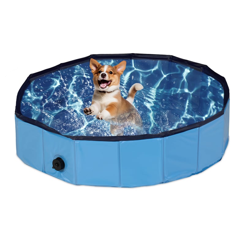 Relaxdays bazen za pse, 20 x 80 cm, sklopivi, s ispusnim ventilom, PVC i MDF, plavi