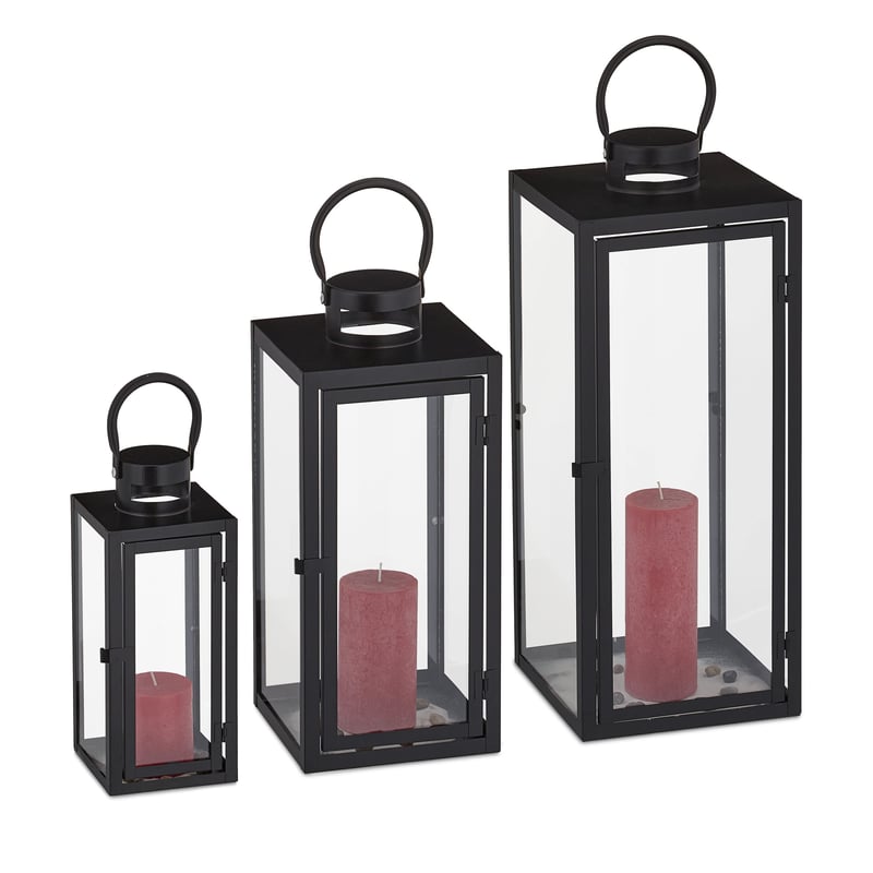 Set 3 Felinare Relaxdays, Felinare Decorative pentru Interior și Exterior, Negru