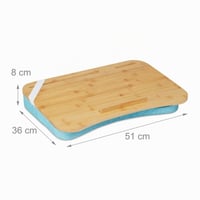Relaxdays podložka pod notebook z bambusu, s pamäťovou penou, protišmyková, s rukoväťou, 51 x 36 cm, podnos do postele a na gauč, prírodná/modrá 4