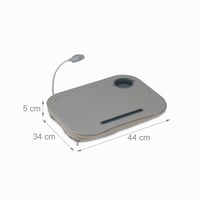 Relaxdays Laptop Párna LED Lámpával, Pohártartóval, Hordozható Öltámlás Laptoptálca, Puha Ölpárna, Szürke 4