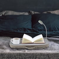Relaxdays Laptop Párna LED Lámpával, Pohártartóval, Hordozható Öltámlás Laptoptálca, Puha Ölpárna, Szürke 2