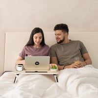 Relaxdays stolík na notebook na pohovku, skladací, s držiakom na tablet, držiakom na pohár, podnos do postele, 26 x 63 x 40 cm, prírodná/biela 3