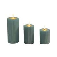 Relaxdays LED svijeće, set od 3 komada, 3 veličine, efekt treperavog plamena, pravi vosak, rebraste, električne svijeće bez plamena, kaki 1