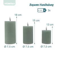 Relaxdays LED svijeće, set od 3 komada, 3 veličine, efekt treperavog plamena, pravi vosak, rebraste, električne svijeće bez plamena, kaki 4