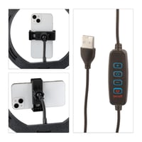 LED prstencové svetlo Relaxdays so stojanom, 10-palcové, stmievateľné, na líčenie, fotografovanie a videá, biele/čierne 9