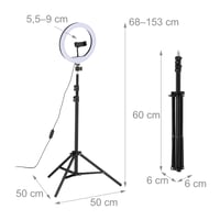 LED prstencové svetlo Relaxdays so stojanom, 10-palcové, stmievateľné, na líčenie, fotografovanie a videá, biele/čierne 4
