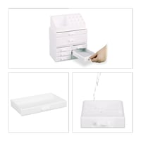 Relaxdays organizér na mejkap so zásuvkami, stohovateľný úložný box na kozmetiku a šperky, akryl, biely, 14 x 24 x 30 cm 8