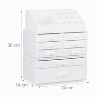 Relaxdays organizér na mejkap so zásuvkami, stohovateľný úložný box na kozmetiku a šperky, akryl, biely, 14 x 24 x 30 cm 4