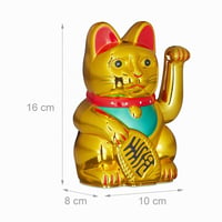 Relaxdays Maneki Neko mávajúca mačka pre šťastie, 16 cm, zlatá farba, feng šuej dekorácia, japonská figúrka pre šťastie 4