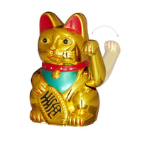 Relaxdays Maneki Neko mávajúca mačka pre šťastie, 16 cm, zlatá farba, feng šuej dekorácia, japonská figúrka pre šťastie 6