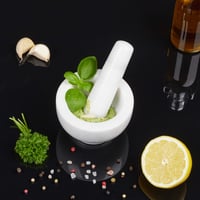 Relaxdays mramorový mažiar s tĺčikom, na korenie a bylinky, brúsený kameň, priemer 10 cm, 120 ml, biely 3