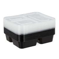 Relaxdays set posuda za pripremu obroka, 10 komada, 3 odjeljka, 1000 ml, prikladno za mikrovalnu pećnicu, posude s poklopcem, crne 6