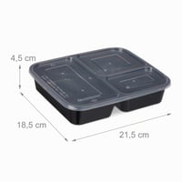 Relaxdays set posuda za pripremu obroka, 10 komada, 3 odjeljka, 1000 ml, prikladno za mikrovalnu pećnicu, posude s poklopcem, crne 4