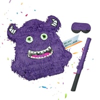 Pinata monstru Relaxdays cu băț și mască, pinata pentru petrecerea de aniversare a copiilor, reîncărcabilă, 40 x 35 x 9 cm, violet 1