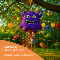 Pinata monstru Relaxdays cu băț și mască, pinata pentru petrecerea de aniversare a copiilor, reîncărcabilă, 40 x 35 x 9 cm, violet 2