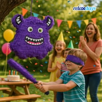 Pinata monstru Relaxdays cu băț și mască, pinata pentru petrecerea de aniversare a copiilor, reîncărcabilă, 40 x 35 x 9 cm, violet 3