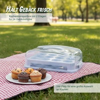Relaxdays Box na prenášanie muffinov pre 24 cupcakes a muffinov, 2-poschodový, s držadlom, 16x37,5x28,5 cm, svetlosivý 6