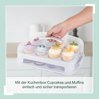 Relaxdays Box na prenášanie muffinov pre 24 cupcakes a muffinov, 2-poschodový, s držadlom, 16x37,5x28,5 cm, svetlosivý 3