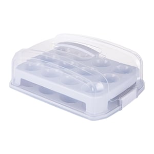 Relaxdays kutija za prijenos muffina za 24 cupcaka i muffina, na 2 kata, s ručkom za nošenje, 16x37,5x28,5 cm, svijetlosiva