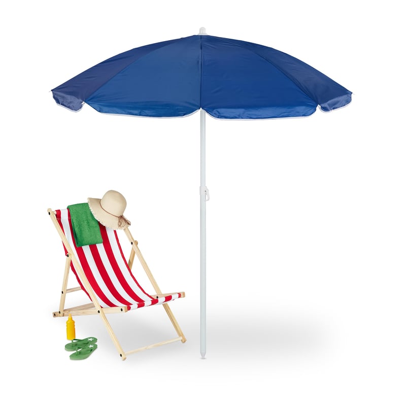 Relaxdays suncobran, promjer 160 cm, nagibni, podesiv po visini, UV zaštita, s torbom, za plažu i balkon, plavi