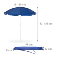 Relaxdays suncobran, promjer 160 cm, nagibni, podesiv po visini, UV zaštita, s torbom, za plažu i balkon, plavi 4