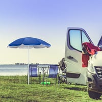 Relaxdays suncobran, promjer 160 cm, nagibni, podesiv po visini, UV zaštita, s torbom, za plažu i balkon, plavi 2